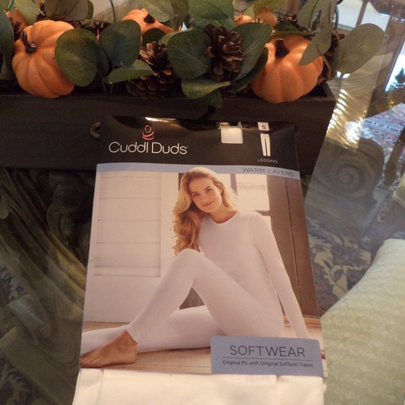 CUDDL DUDS Soft Wear Warm Layers LEGGINGS~White~Small~NWT - Picture 1 of 4